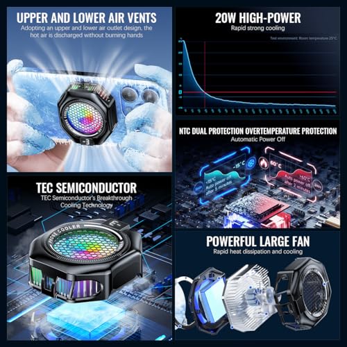 ZORBES® Phone Cooler Gaming Fan Magnetic Mobile with 3 Level Modes RGB LED Clips Radiator Case for iPhone Android Smartphone 3PCS ZORBES® Phone Cooler Gaming Fan Magnetic Mobile with 3 Level Modes RGB LED Clips Radiator Case for iPhone Android Smartphone 3PCS